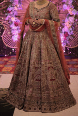 Multicolour Threadwork Bridal Lehenga Choli Set