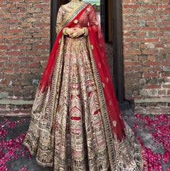 Multicolour Threadwork Bridal Lehenga Choli Set