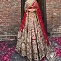 Multicolour Threadwork Bridal Lehenga Choli Set