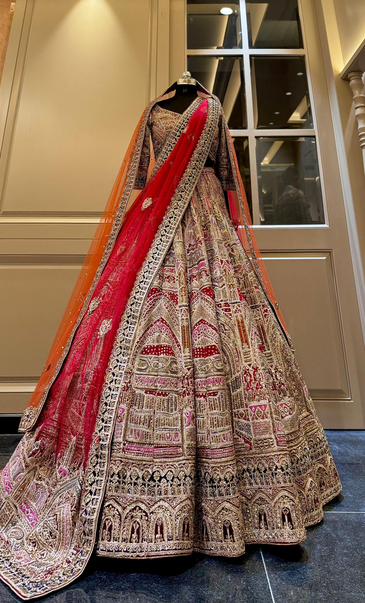 Multicolour Threadwork Bridal Lehenga Choli Set