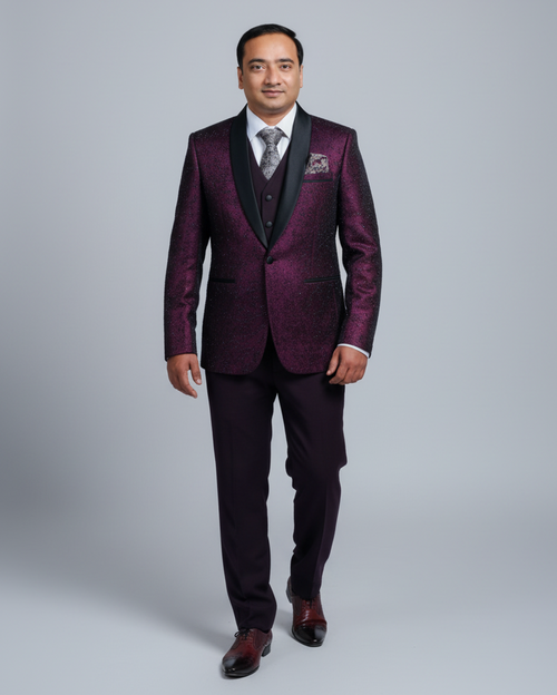Purple Suede Men's Three Piece Suit