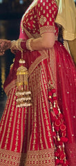 Red Bridal Lehenga with Sequins and Pearl Embroidery