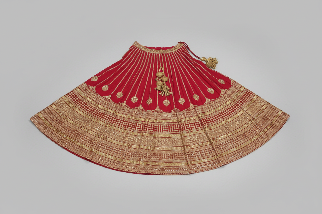 AI-generated image of red Sabyasachi lehenga skirt