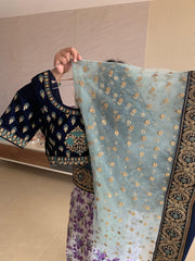 Velvet Blue Embroidered Lehenga Choli Set