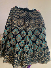 Velvet Blue Embroidered Lehenga Choli Set