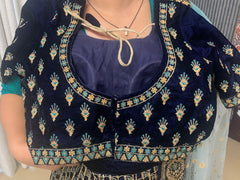 Velvet Blue Embroidered Lehenga Choli Set