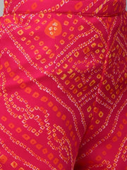 Close-up of a red fabric with orange geometric pattern