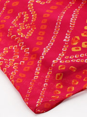 Red fabric with orange geometric pattern on a white background