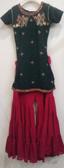 Dark Green and Rani Pink Embroidered Sharara Set