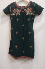 Dark Green and Rani Pink Embroidered Sharara Set