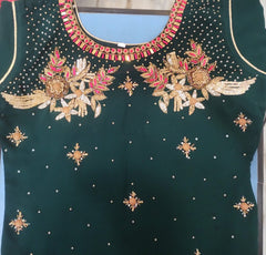 Dark Green and Rani Pink Embroidered Sharara Set