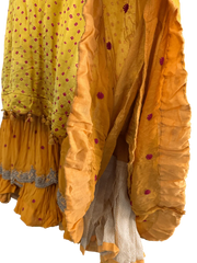 Yellow Bandhani Layered Gown with Silver Embroidery and Dupatta - My Store