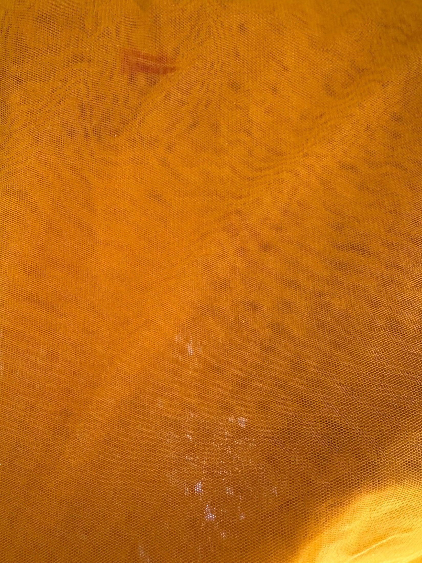 Yellow Bandhani Layered Gown with Silver Embroidery and Dupatta - My Store