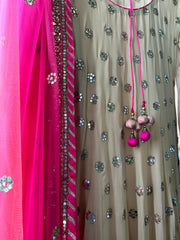 Beige Fuchsia Mirror Work Anarkali Gown with Dupatta