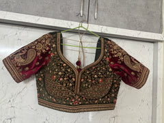 Maroon and Gold Embroidered Lehenga with Rich Peacock Motifs