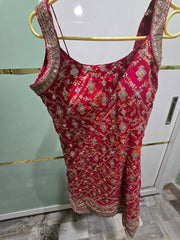 Maroon Zari Embroidered & Bandhani Printed Sharara Suit Set with Tilla Work