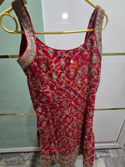 Maroon Zari Embroidered & Bandhani Printed Sharara Suit Set with Tilla Work