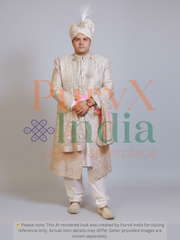 Ethnix by Raymond Men's White Sherwani with Embroidery