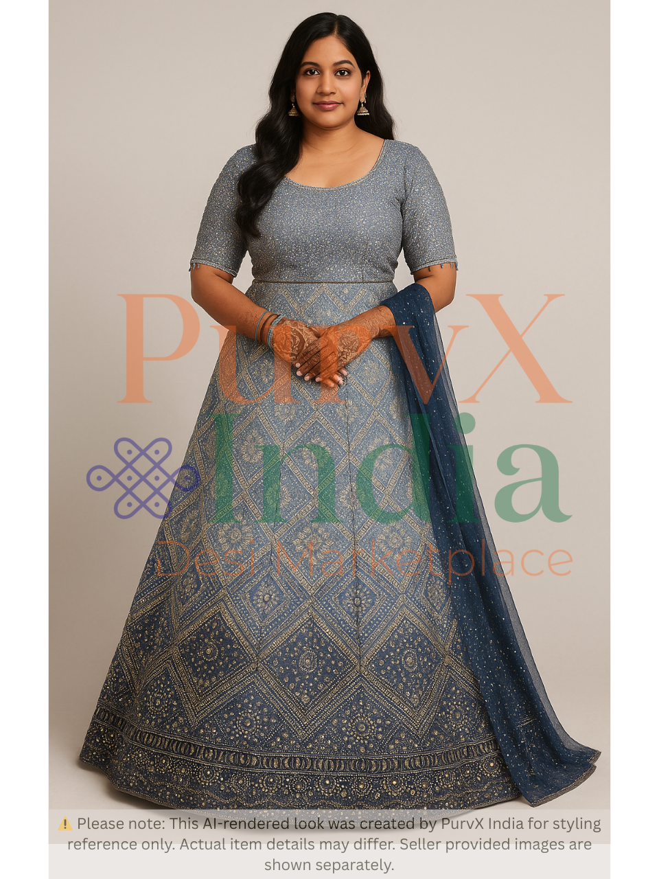 Samyakk Blue Ombre Embellished Reception Lehenga with Dupatta (3XL)