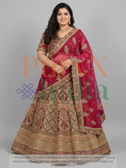 Maroon and Gold Embroidered Lehenga with Rich Peacock Motifs
