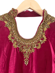 Red and Gold Embroidered Anarkali Salwar Suit with Banarasi Dupatta - My Store