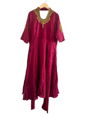 Red and Gold Embroidered Anarkali Salwar Suit with Banarasi Dupatta - My Store