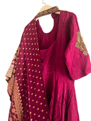 Red and Gold Embroidered Anarkali Salwar Suit with Banarasi Dupatta - My Store