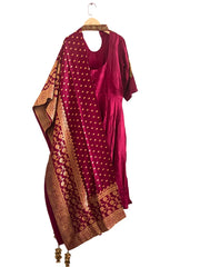 Red and Gold Embroidered Anarkali Salwar Suit with Banarasi Dupatta - My Store