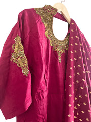 Red and Gold Embroidered Anarkali Salwar Suit with Banarasi Dupatta - My Store