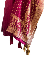 Red and Gold Embroidered Anarkali Salwar Suit with Banarasi Dupatta - My Store