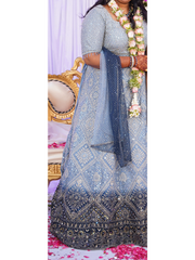 Samyakk Blue Ombre Embellished Reception Lehenga with Dupatta (3XL)