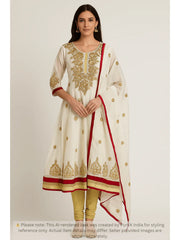 White and Gold Embroidered Anarkali Suit Set - My Store