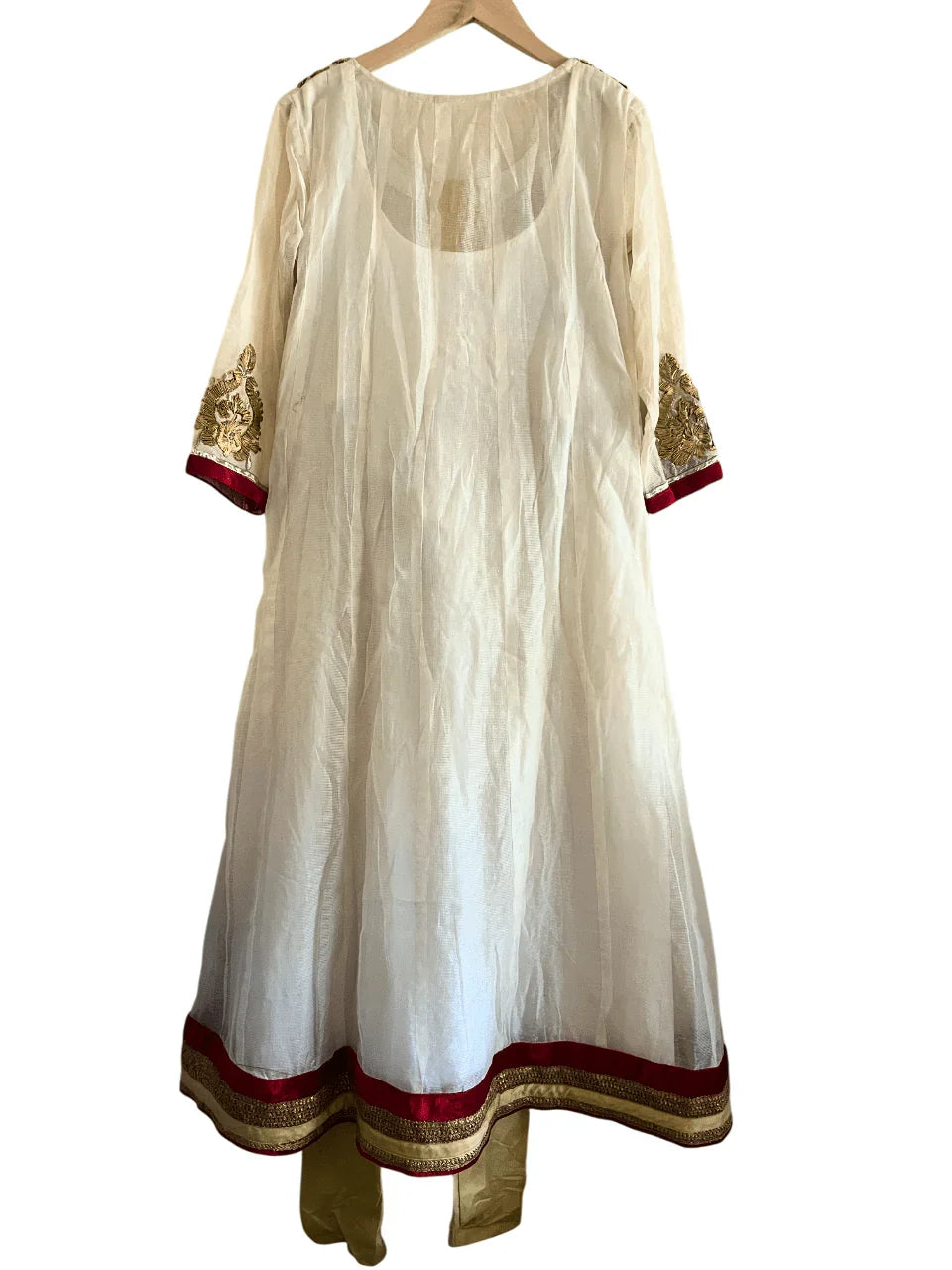 White and Gold Embroidered Anarkali Suit Set - My Store