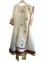 White and Gold Embroidered Anarkali Suit Set - My Store