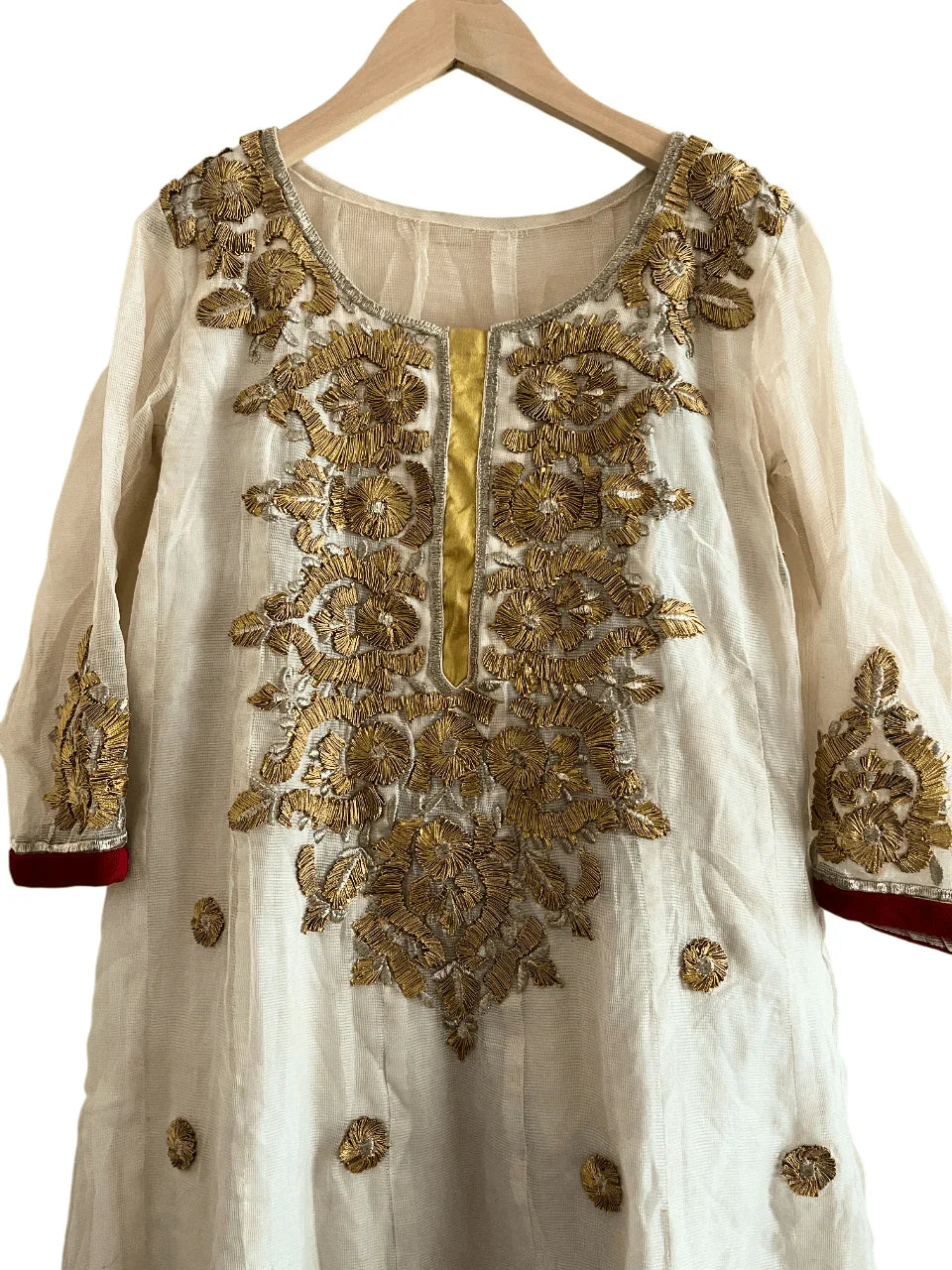 White and Gold Embroidered Anarkali Suit Set - My Store