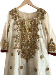 White and Gold Embroidered Anarkali Suit Set - My Store
