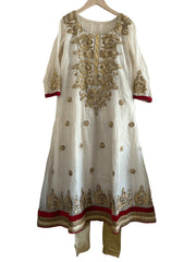 White and Gold Embroidered Anarkali Suit Set - My Store