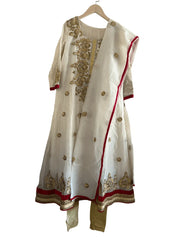 White and Gold Embroidered Anarkali Suit Set - My Store