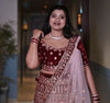 Manyavar Mohey Maroon Velvet Bridal Lehenga with Pink Dupatta